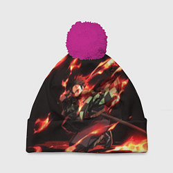 Шапка с помпоном KIMETSU NO YAIBA, цвет: 3D-малиновый
