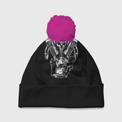 Шапка с помпоном Движковый череп, цвет: 3D-малиновый