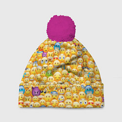 Шапка с помпоном Смайлики Emoji, цвет: 3D-малиновый