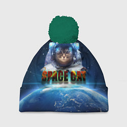 Шапка с помпоном Космический кот, цвет: 3D-зеленый