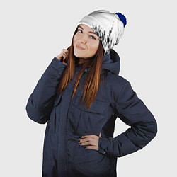 Шапка с помпоном БЕЛЫЕ ЧЕРЕПА, цвет: 3D-тёмно-синий — фото 2