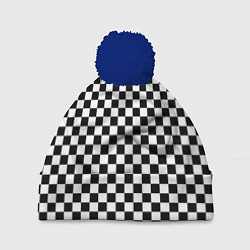 Шапка с помпоном Шахматка мелкая, цвет: 3D-тёмно-синий