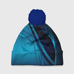 Шапка с помпоном ABSTRACT BLUE, цвет: 3D-тёмно-синий