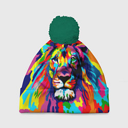 Шапка с помпоном Лев Artistic Art, цвет: 3D-зеленый