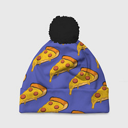 Шапка с помпоном Кусочки пиццы, цвет: 3D-черный