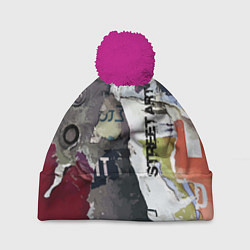 Шапка с помпоном Street art, цвет: 3D-малиновый