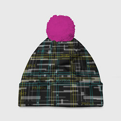 Шапка с помпоном Cyberpunk Tartan, цвет: 3D-малиновый