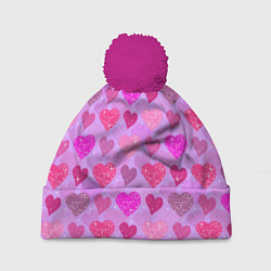 Шапка с помпоном Розовые сердечки, цвет: 3D-малиновый