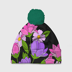Шапка с помпоном Ночные цветы, цвет: 3D-зеленый