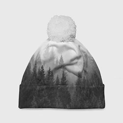 Шапка с помпоном Туманный лес, цвет: 3D-белый