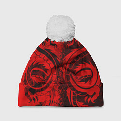 Шапка c помпоном BLACK RED DRAGONS TATOO