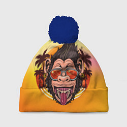 Шапка с помпоном Веселая обезьяна в очках, цвет: 3D-тёмно-синий