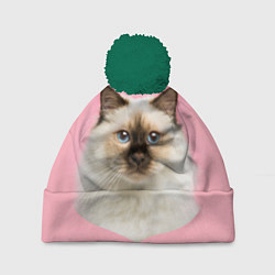 Шапка с помпоном Пушистый кот, цвет: 3D-зеленый