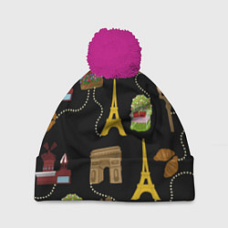 Шапка с помпоном Париж, цвет: 3D-малиновый