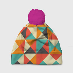 Шапка с помпоном Треугольники, цвет: 3D-малиновый