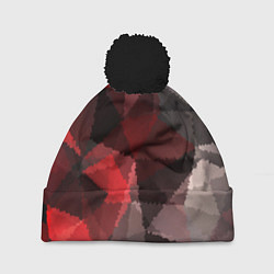 Шапка с помпоном Серо-красная абстракция, цвет: 3D-черный
