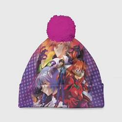 Шапка с помпоном Евангелион, цвет: 3D-малиновый