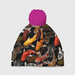 Шапка с помпоном Карпы кои Японские карпы, цвет: 3D-малиновый