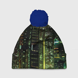 Шапка с помпоном Огни мегаполиса, цвет: 3D-тёмно-синий