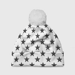 Шапка с помпоном Звездный фон белый, цвет: 3D-белый