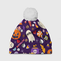 Шапка с помпоном HALLOWEEN BTS BT21 PATTERN БТ21 БТС ХЕЛЛОУИН, цвет: 3D-белый