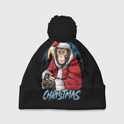 Шапка с помпоном CHRISTMAS обезьяна, цвет: 3D-черный