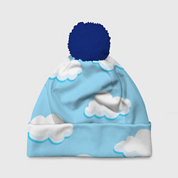 Шапка с помпоном Белые облака, цвет: 3D-тёмно-синий