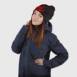 Шапка с помпоном ЧЁРНО КРАСНЫЕ КРАСКИ RED BLACK STRIPES, цвет: 3D-черный — фото 2