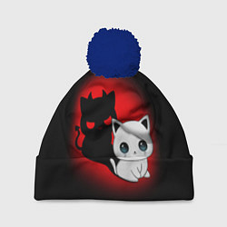 Шапка с помпоном КОТИК ДЬЯВОЛ KITTY DEVIL, цвет: 3D-тёмно-синий
