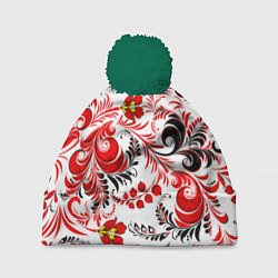 Шапка с помпоном Русская национальная роспись, цвет: 3D-зеленый