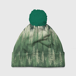 Шапка с помпоном Елки-палки, хвойный лес, цвет: 3D-зеленый