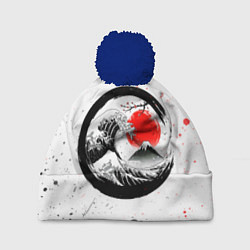 Шапка с помпоном САКУРА, КРАСНОЕ СОЛНЦЕ ЯПОНИИ, ФУДЗИЯМА, цвет: 3D-тёмно-синий
