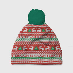 Шапка с помпоном Deer Christmas Pattern, цвет: 3D-зеленый