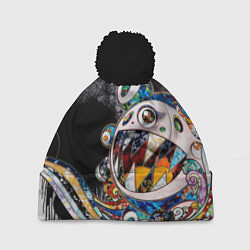 Шапка с помпоном Стрит-арт Такаси Мураками, цвет: 3D-черный