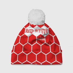 Шапка с помпоном Красно-Белая Сила, цвет: 3D-белый