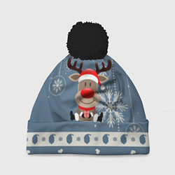Шапка с помпоном New Years Deer, цвет: 3D-черный