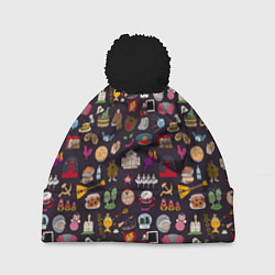 Шапка с помпоном Российская история и русская культура паттерн, цвет: 3D-черный