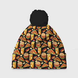Шапка с помпоном Fast Food Фастфуд, цвет: 3D-черный