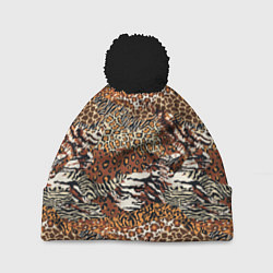 Шапка с помпоном Шкуры Диких Животных, цвет: 3D-черный
