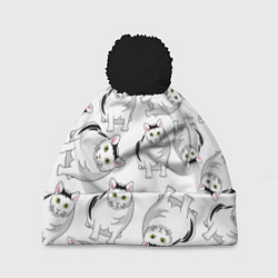 Шапка с помпоном КОТИКИ МЕМ МЯУ, цвет: 3D-черный