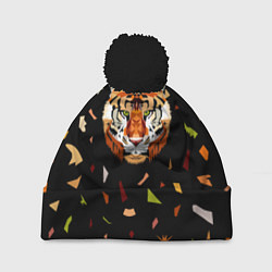 Шапка с помпоном Кусочки Тигра, цвет: 3D-черный