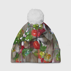 Шапка с помпоном Зимние ягоды, цвет: 3D-белый
