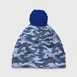Шапка с помпоном Синий Камуфляж Camouflage, цвет: 3D-тёмно-синий
