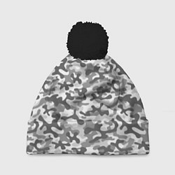 Шапка с помпоном Серый Городской Камуфляж, цвет: 3D-черный