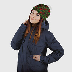 Шапка с помпоном Земляника и Ромашки хохлома, цвет: 3D-белый — фото 2