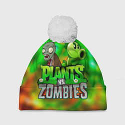 Шапка с помпоном Plants vs Zombies горохострел и зомби, цвет: 3D-белый