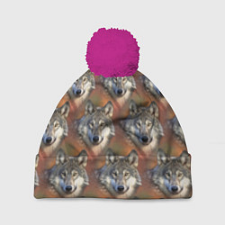 Шапка с помпоном Волки Wolfs паттерн, цвет: 3D-малиновый