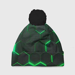Шапка с помпоном Неоновые соты - Green, цвет: 3D-черный