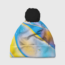 Шапка с помпоном Градиент Жёлто-Голубая Абстракция, цвет: 3D-черный