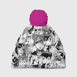 Шапка с помпоном Волейбол!! pattern, цвет: 3D-малиновый